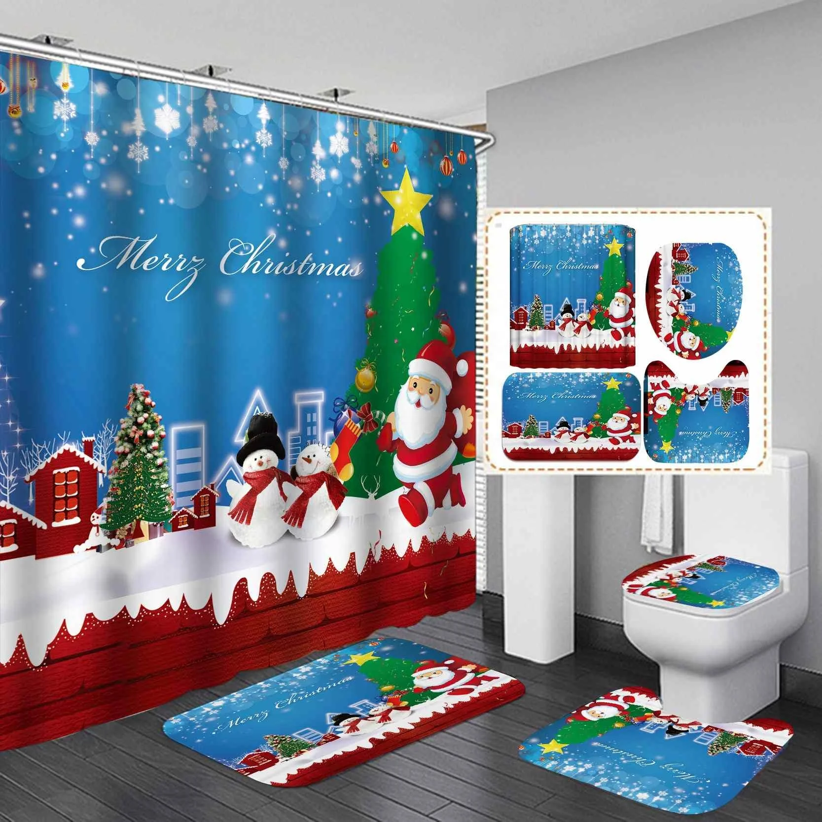 

Digital Printing Christmas Snowman Series Printing Shower Curtain, Picture