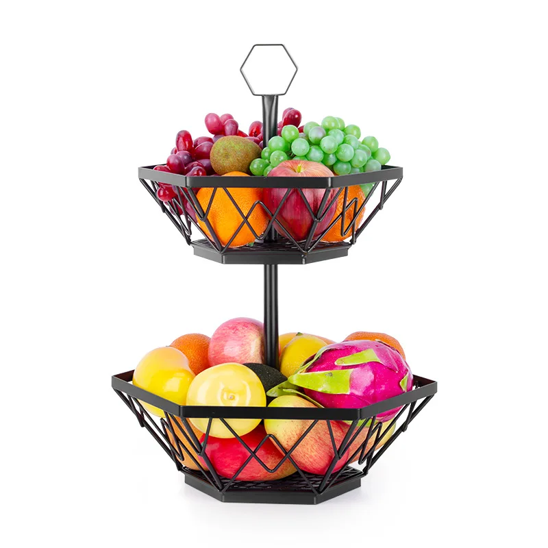 

OEM Accept 2 tier countertop removable fruit basket bowl with banana hanger for kitchen dining table kitchen &dining, Bronze