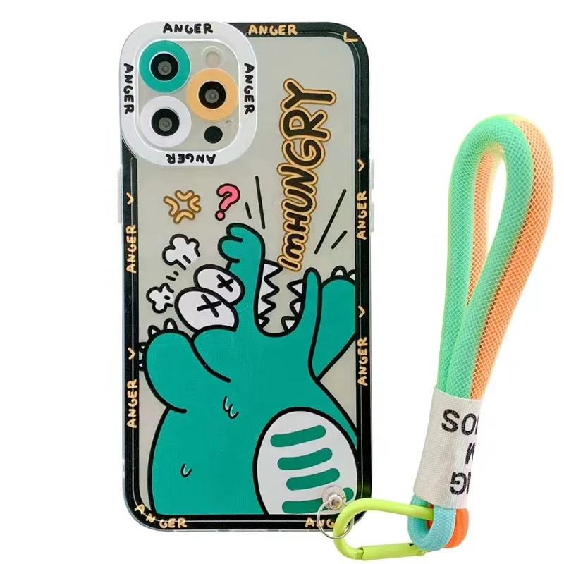 

Korea Cute Graffiti label tide Cool Phone case for iphone 13 12 11 Pro Max mini XR X XS 7 8 plus SE soft Cover With Hand Strap