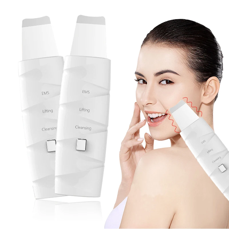 

Ultrasonic Shovel Facial Cleansing Care Massager Face Beauty Equipment Skin Lifting Firming Shoveling Machine EMS Skin Scrubber, White black