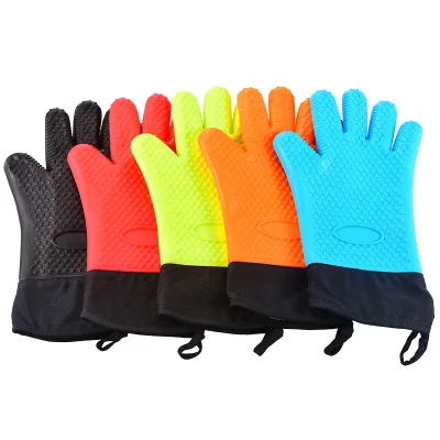 

High quality silicon BBQ gloves with black cotton Lining wrist guard, Customized