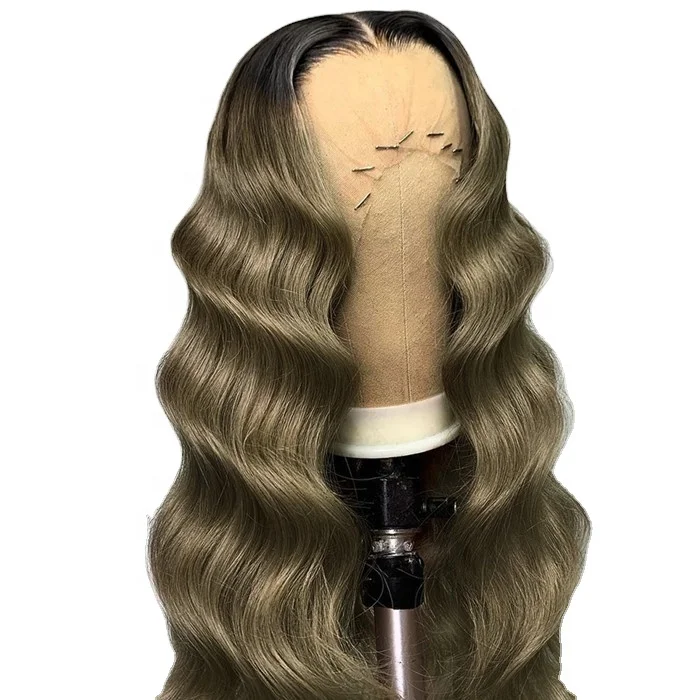 

Drop Shipping Ombre Ash Green Blonde Color Deep Wave Raw Vietnam Human Hair Lace Front Wigs
