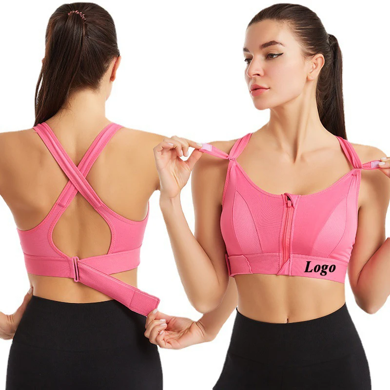 

Women Gathered Yoga Running Vest Shockproof Underwear High Impact Sports Bra Plus Size Sports Bra With Front Zipper, Customized colors