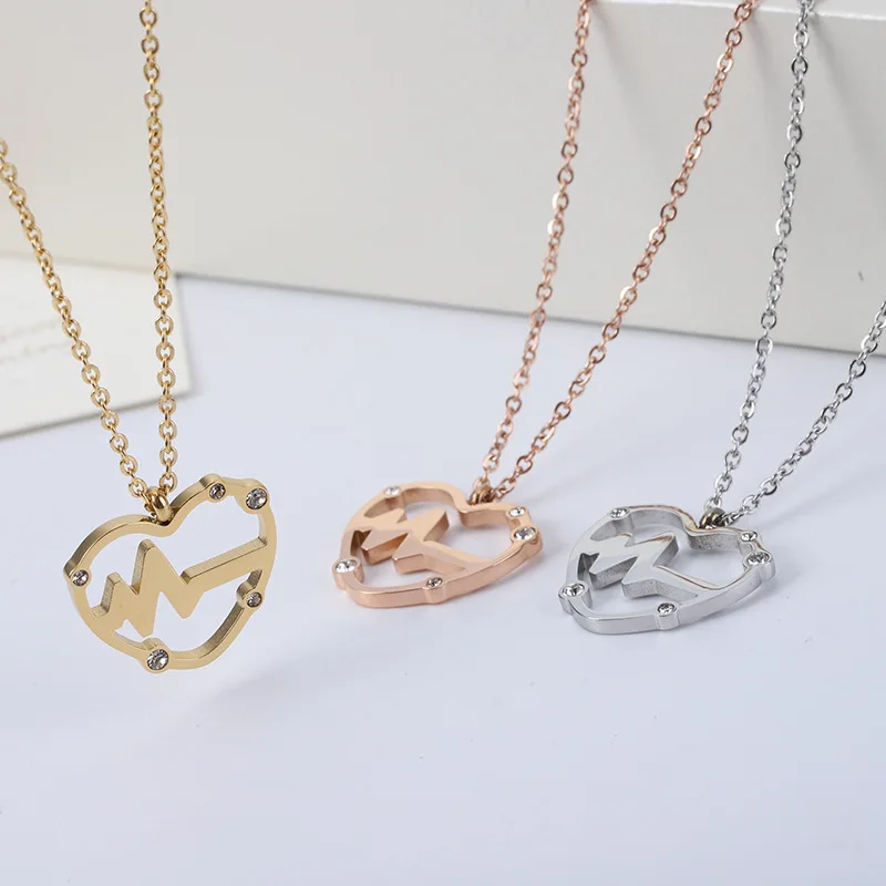 

New arrival Simple note ECG heart frequency clavicle Necklace Stainless steel pendant heartbeat Sweater necklace