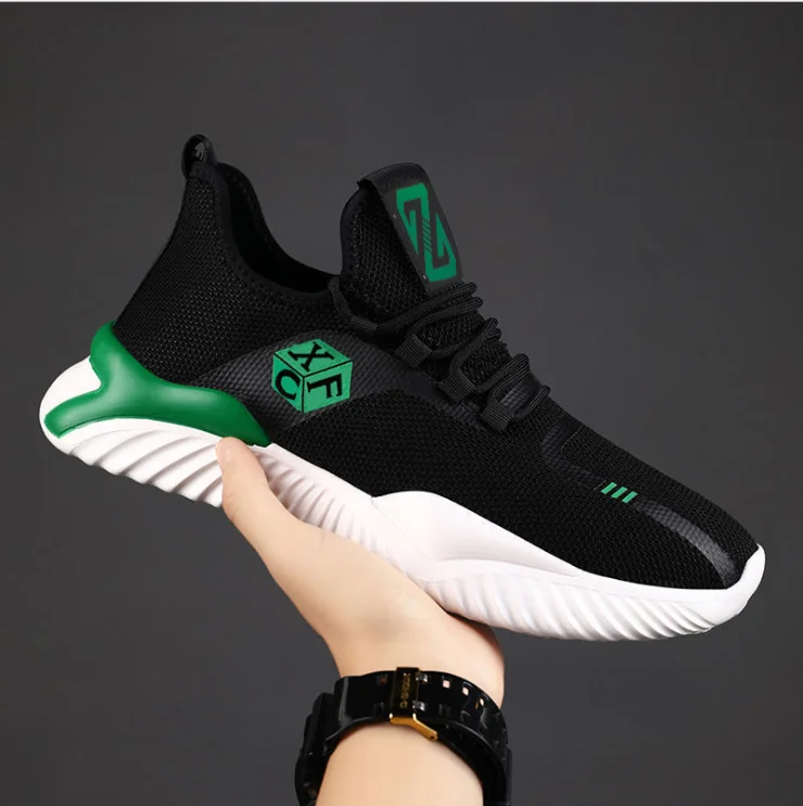 

New Fashion Custom Breathable Mesh Running Shoes Sports Shoes For Men, Black,green