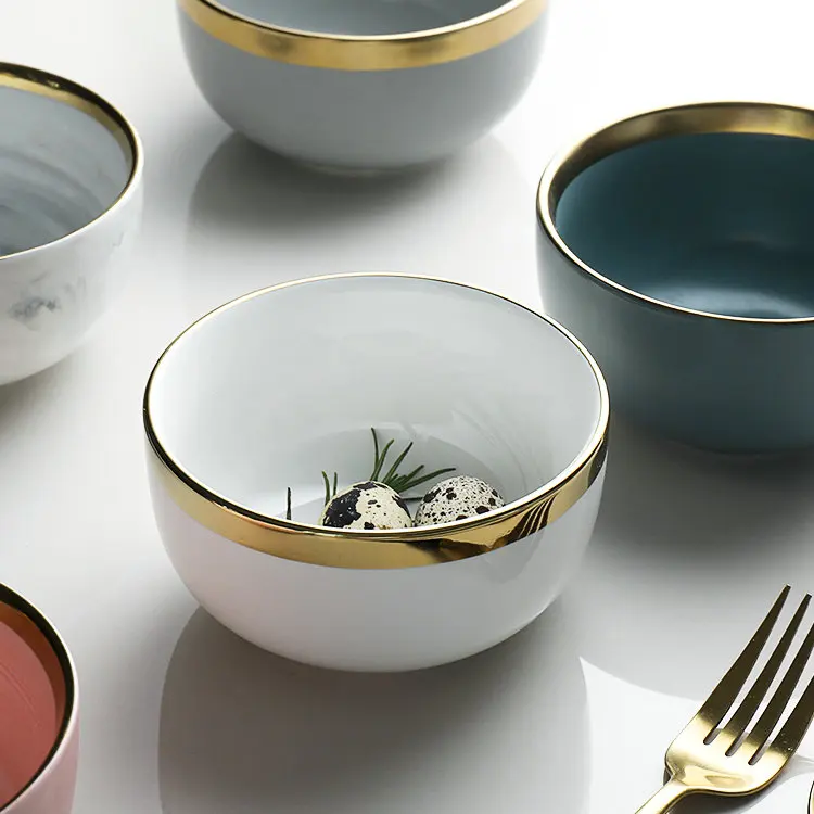 Bulk round restaurant serving white porcelain cereal soup rice bowl with gold line.jpg
