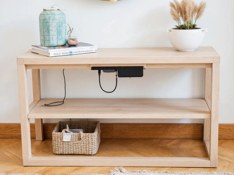DIY console table with hidden charging station and magnetic storage