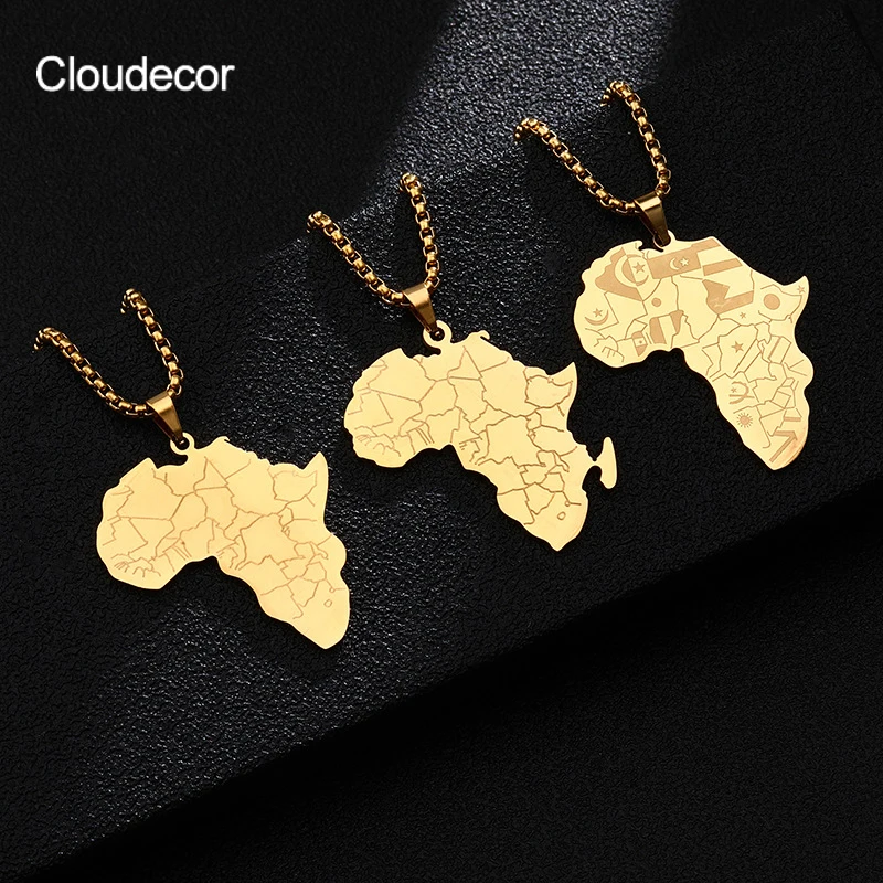 

Customized Africa Necklace Gold Plated Necklace Women National Flag Print Map Necklace Stainless Steel For Women Men Jewelry, 18k gold