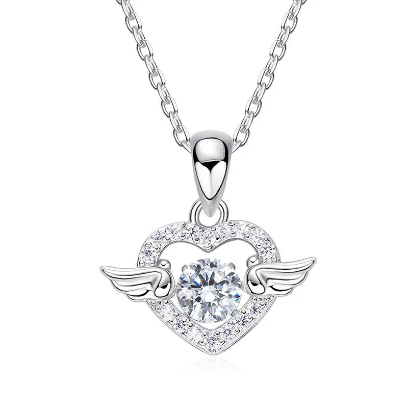 

Angel Wings Sterling Silver Women's Necklace, Zircon Clavicle Chain, As picture