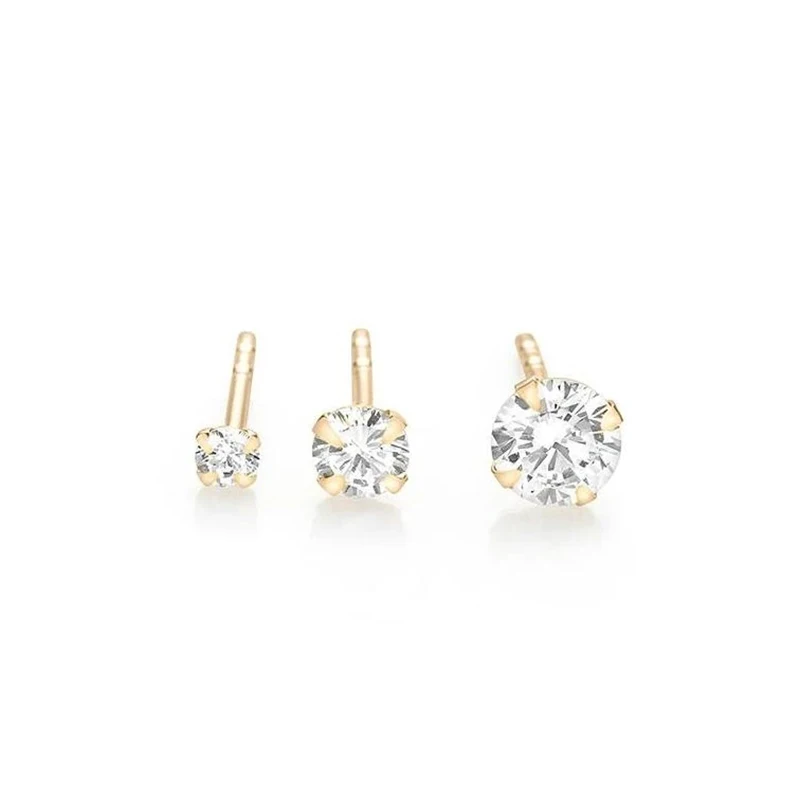 

3pcs/set s925 sterling silver 2mm 3mm 4mm four-claw single diamond earrings