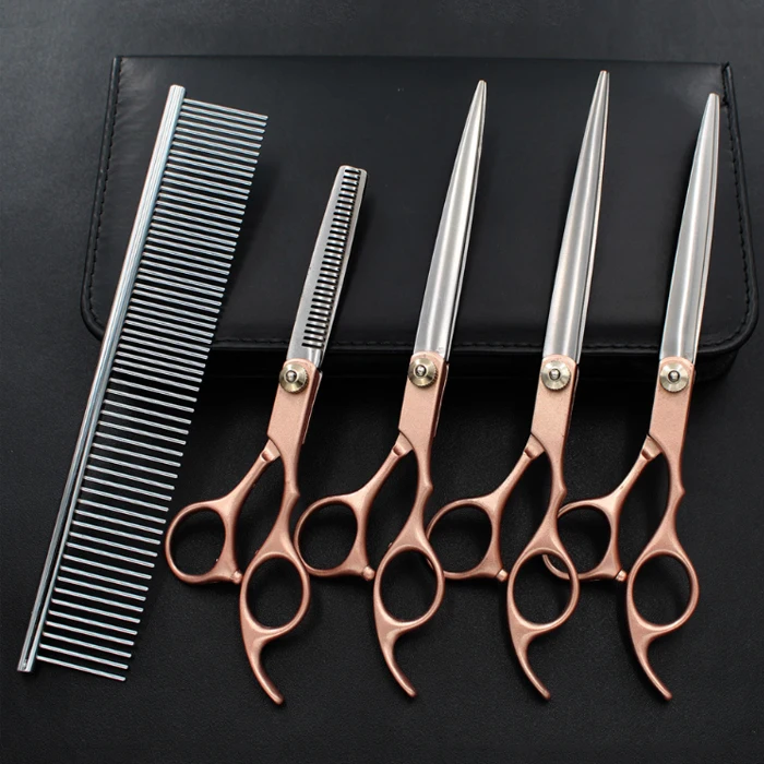 
4PCS 7inch Scissors Professional Durable Cutting Shears Hair Comb Pet Grooming Scissors Set With Comb pet grooming kit 
