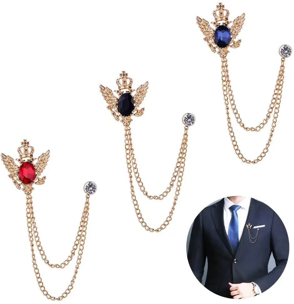 

Men's Brooch Suit Pin Badge with Chains Brooch Buckle Chain Collar Lapel Pin for Men Shirt Collar Pin Chain Brooch Decoration, 14 different colors