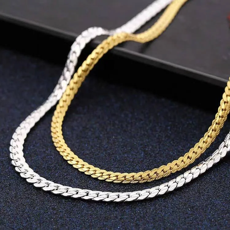 

fashion link trendy basic choker simple cuban hip hop snake good chain silver necklace 14k 18k 24k gold plated jewelry for men, Brass