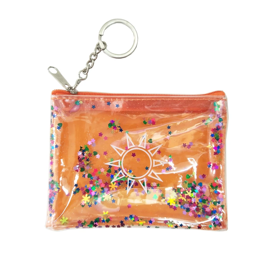 

Factory Customized Quality Clear transparent shining sequin glitter zipper cosmetic make up pouch, Colored