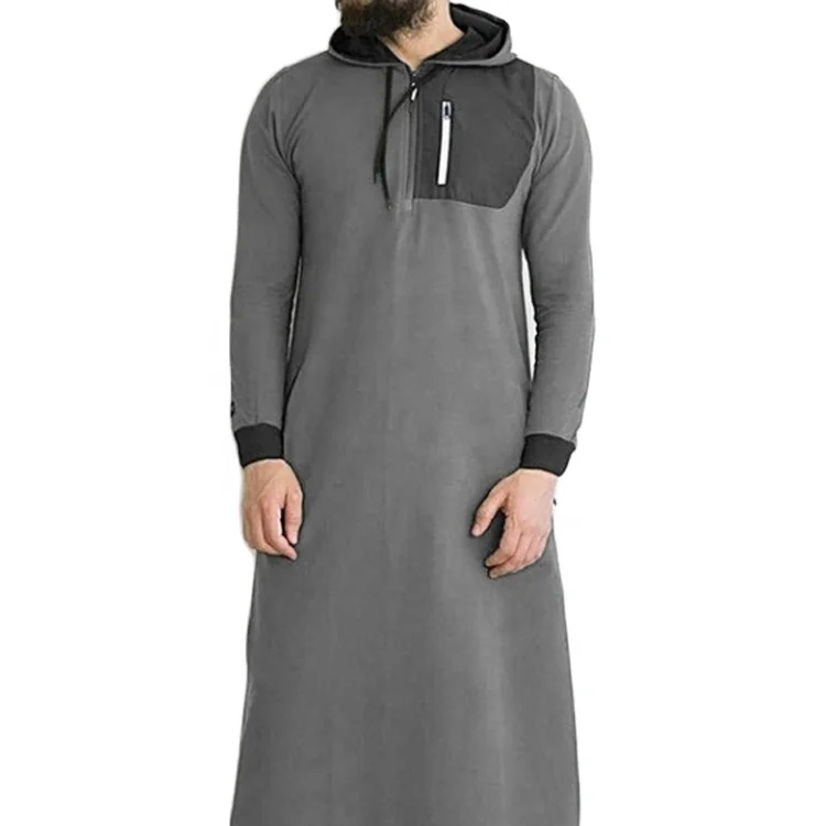 

2020 Long Men's Wear Arab Thobe Muslim With Zipper And Side Pocket Islamic Arab Omani Qatar Hoodie Thobe, As pictures