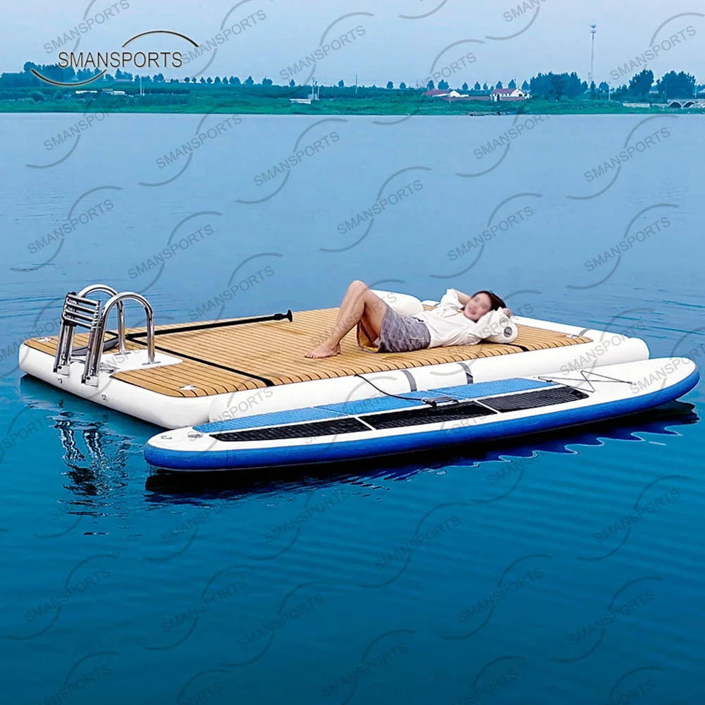 

inflatable lake floating leisure land teak platform for yacht and boat PVC pontoon, Yellow/white