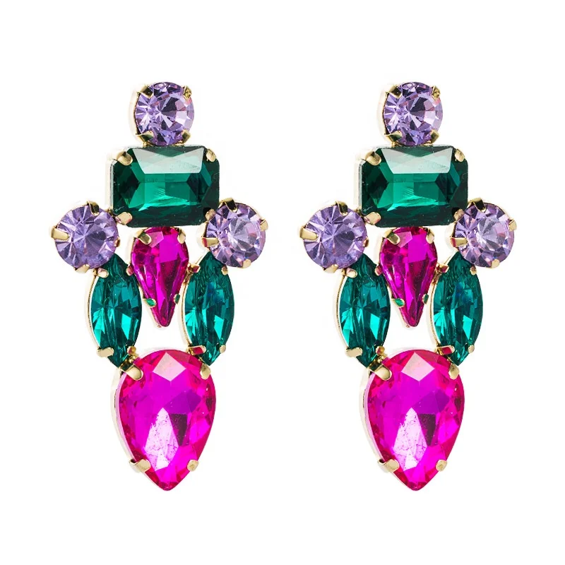 

Perfect Quality 3Colors Crystal Gems Women Fashion Dangle Earrings Jewelry Trendy Maxi Collection Earrings, Picture shows