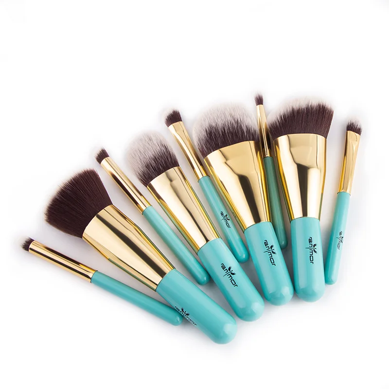 

9Pcs Blue Mini Professional Travel Face Make Up Brush Cosmetic Label Makeup Brush Set, Blue, black