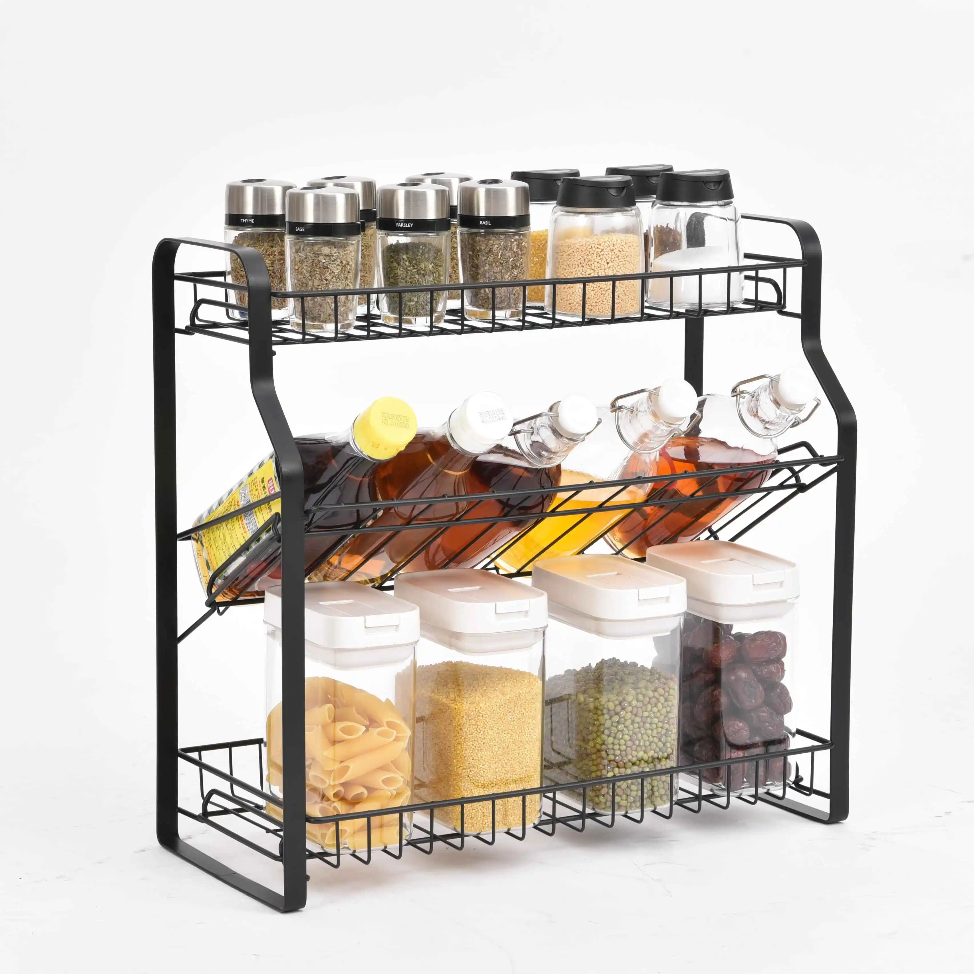 

FAST SHIPPING 5% OFF hot sell kitchen storage spice rack organizer metal 3 tier metal spice jar rack for kitchen counter, Gray/customizing