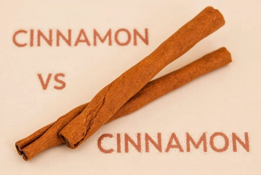 Close-up comparison of Ceylon cinnamon quills versus Cassia cinnamon sticks showing the structural differences between true cinnamon and common cinnamon