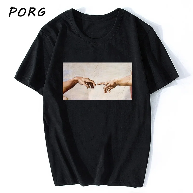 

Wholesale Michelangelo Hands T Shirt Ulzzang Vintage Women-men Aesthetic Tshirt 90s T-shirt Aesthetic Camisetas Grunge Harajuku, Customized color