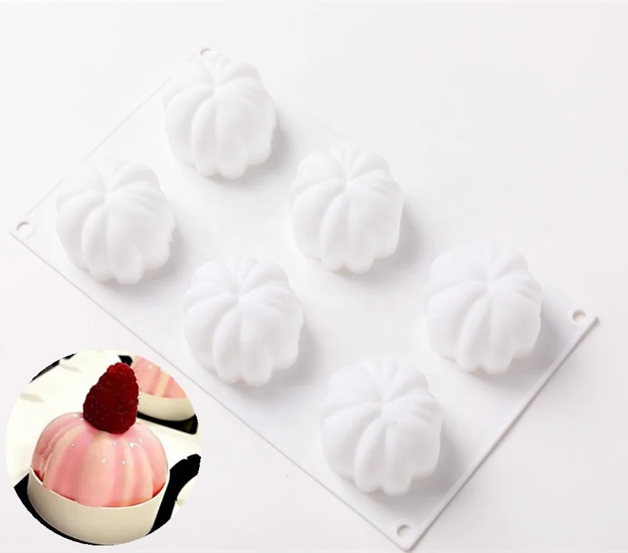 

New 6 Holes Halloween Food Grade Pumpkin Mousse Silicone Cake Mould White Silicone Dessert Cake Baking Mould