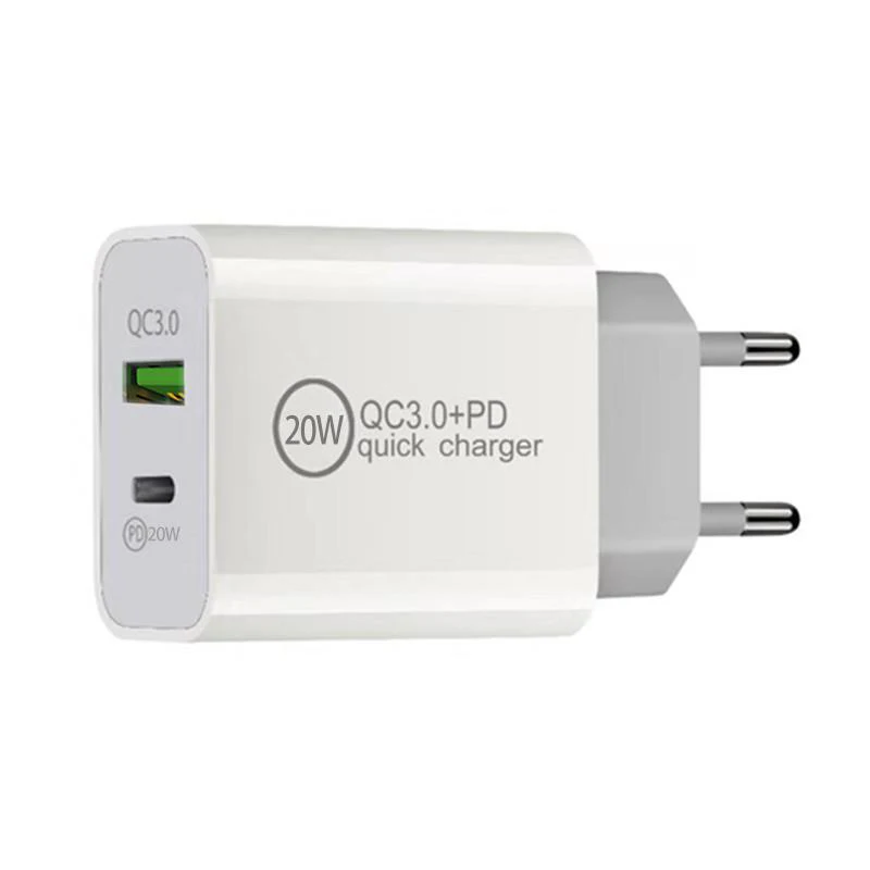 

US EU UK AU Travel Charger 20W Dual Charging QC3.0 PD Type C Port Quick Adapter For Android For Apple Phone USB Charger