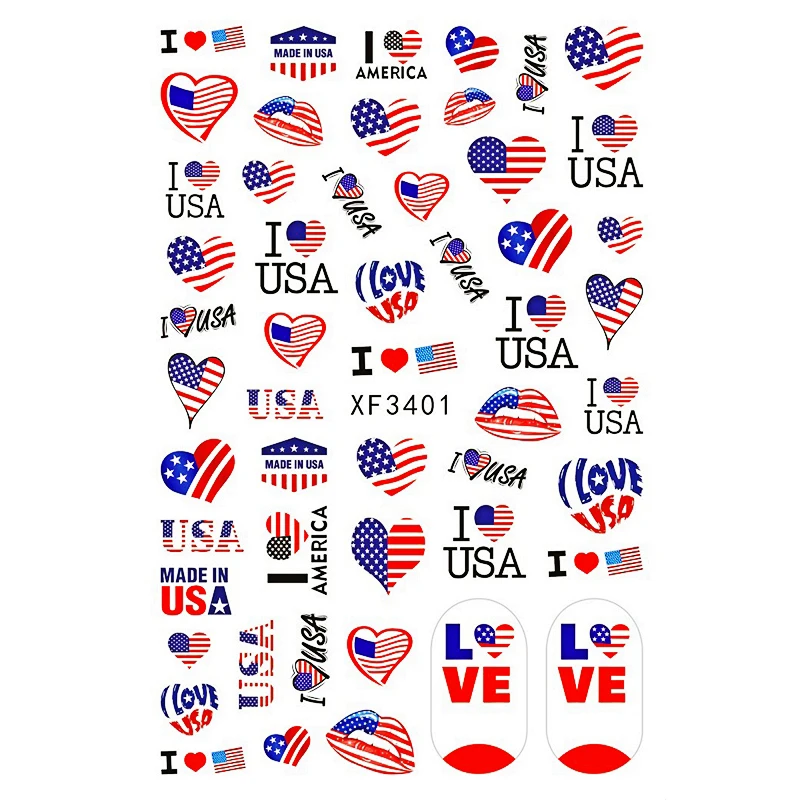 

3D Nail Stickers Decals USA National Flag Gel Nail Art Stickers 2021
