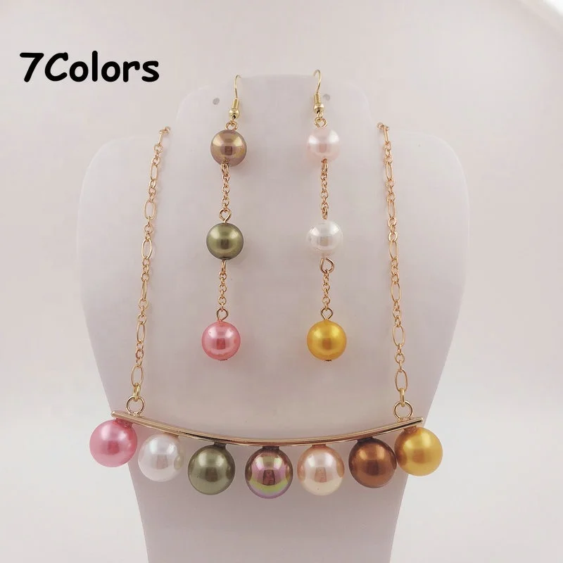 

Polynesian jewelry set shell pearl drop earring bar shape gold color girl necklace green pearl Tonga design, 2 colors available