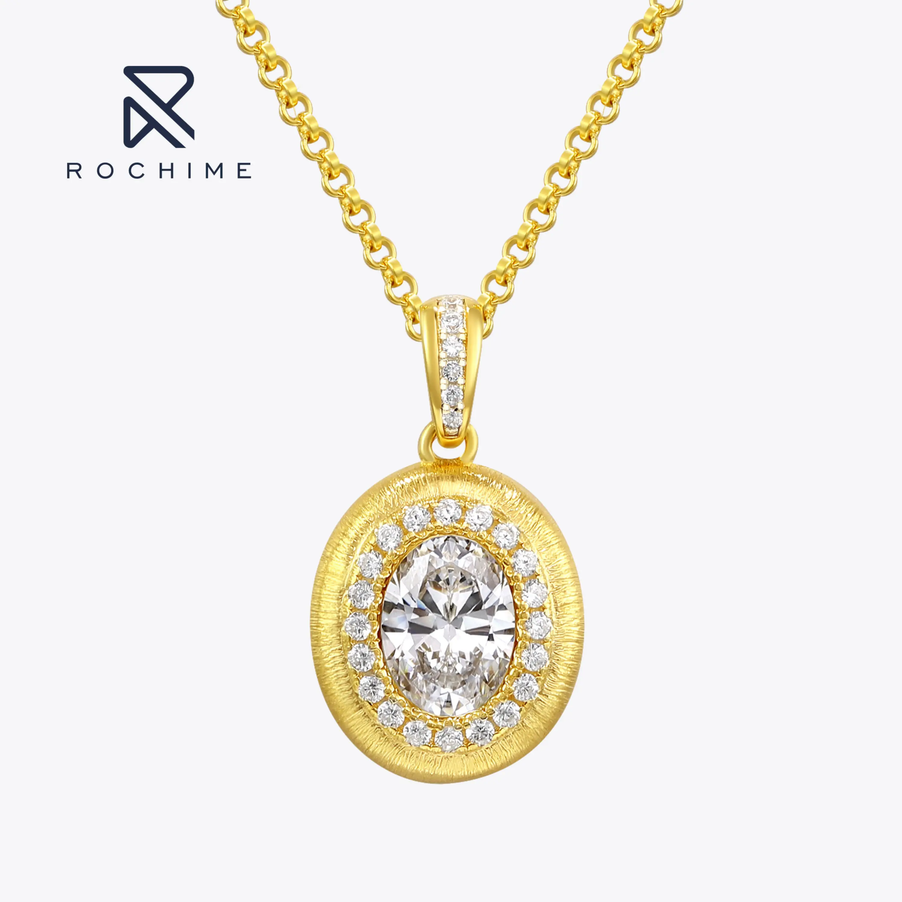 Rochime  Luxury Brushed 18k Gold Plated Pendant Necklace  925 Sterling Silver Zircon Fine Jewelry  for Women