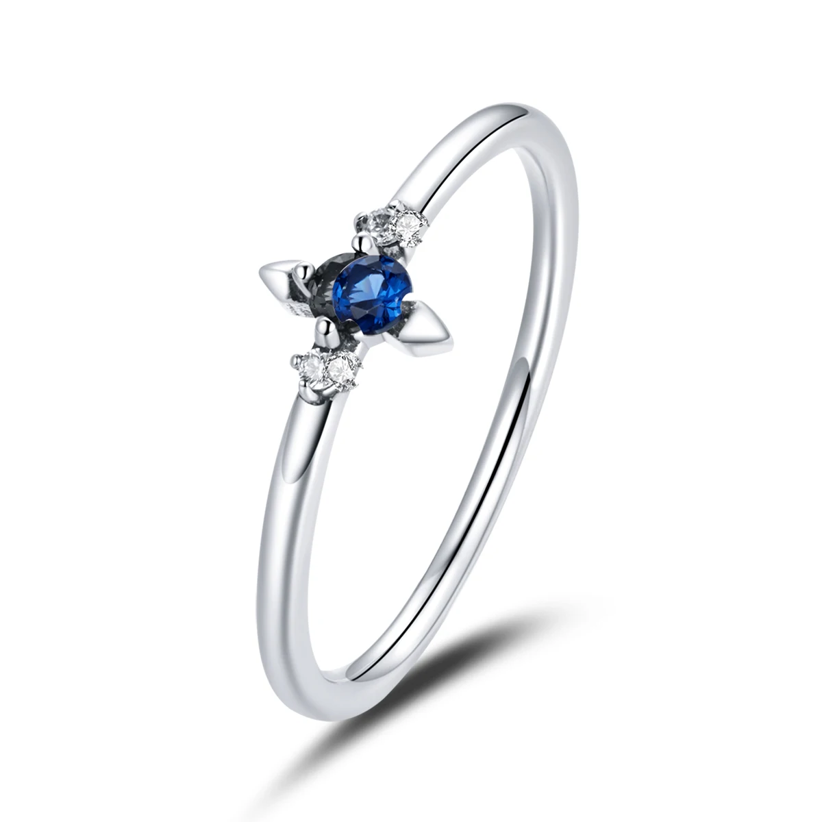 

Top selling simple cross rings with blue zircon stone 925 silver ring