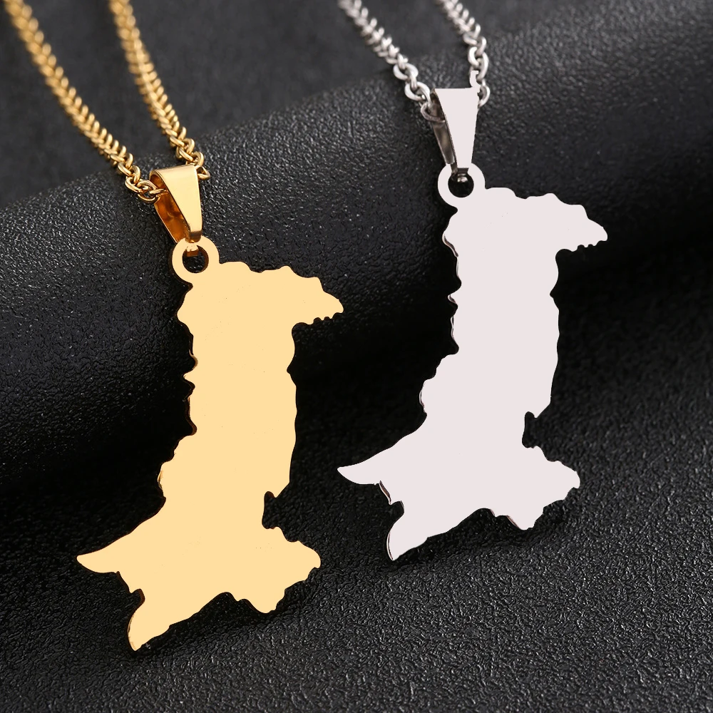 Manufacturer Pakistan Map Chain Necklaces Enameled Stainless Steel 18K Gold Plated Enamel Pakistan Flag Map Pendant Necklace