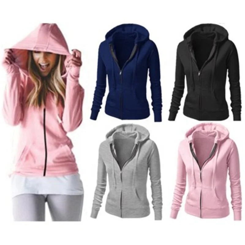 

Autumn Top Quality Zipper Sweatshirts Long Sleeves Slim Fit Hoodie Women Hoodies, Gray/black/pink/blue