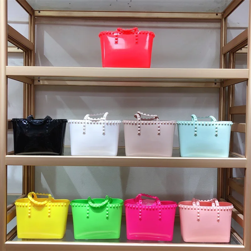 

Summer Amazon Waterproof Lightweight Silicone Shopping Tote Bag Wholesale Candy Color Jelly Bags Large Capacity Beach Tote Bag
