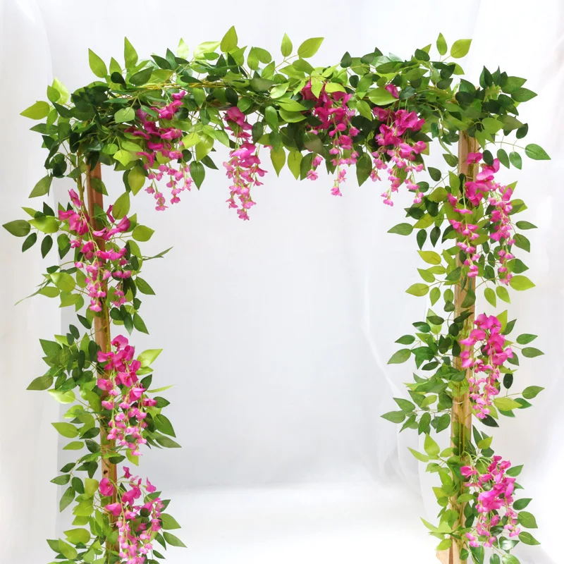 

2M Wisteria Artificial Flower Silk Rose Vine Ivy Garland Plant Rattan String Wedding Home Decoration Garden DIY Arch Decor