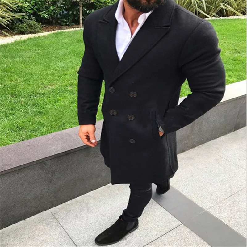 

High quality hot sales men New autumn Stand-up collar Solid color all-match mid-length British leisure Overcoat coat, Customized color