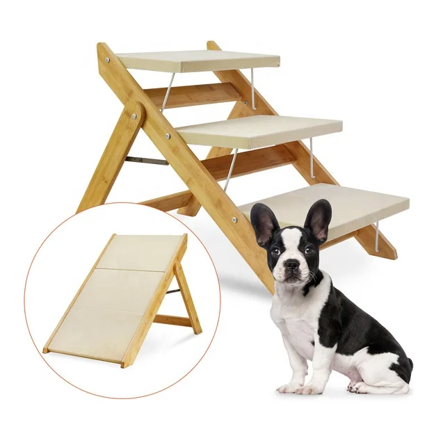 

Ourbo Direct 2-in-1 Folding Non - Slip 3 Step Dog Ramp Wood Pet Stairs For Bed, Picture