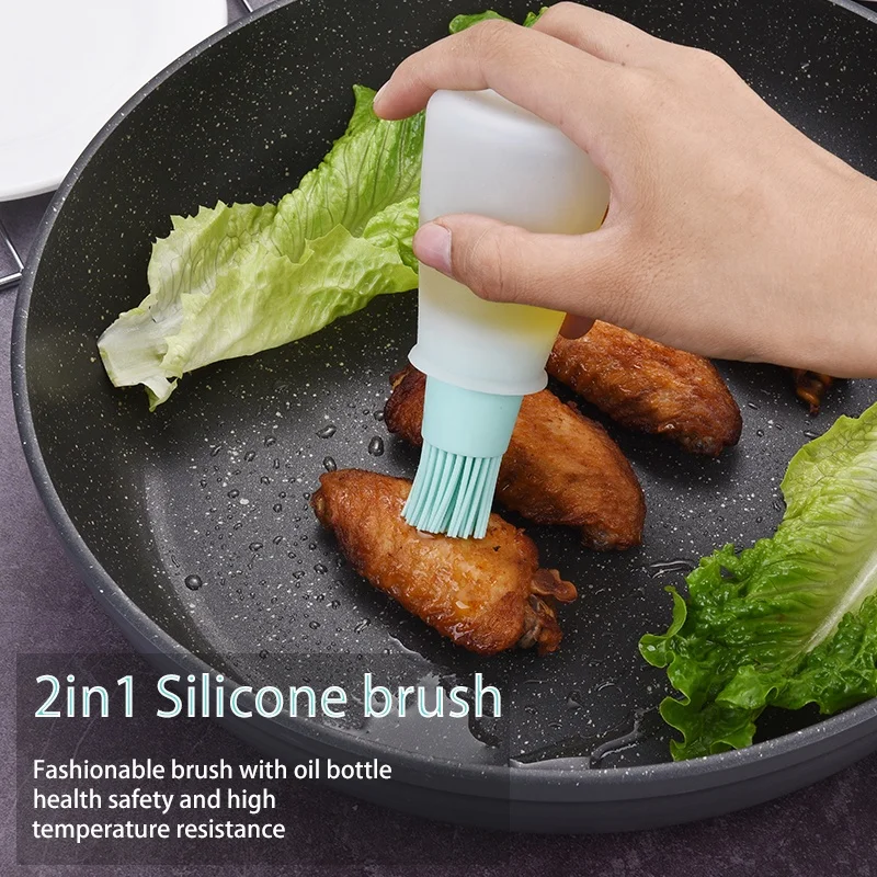 

Portable Silicone Bottle With Oil Brush Sauce Bottle barbecue Cooking Baking Pancake BBQ Kitchen Storage Travel, Purple/blue/green