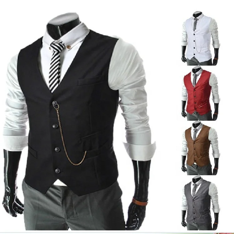 

Business Men's Suit V-neck Vest 4-color Slim Suit, Shown