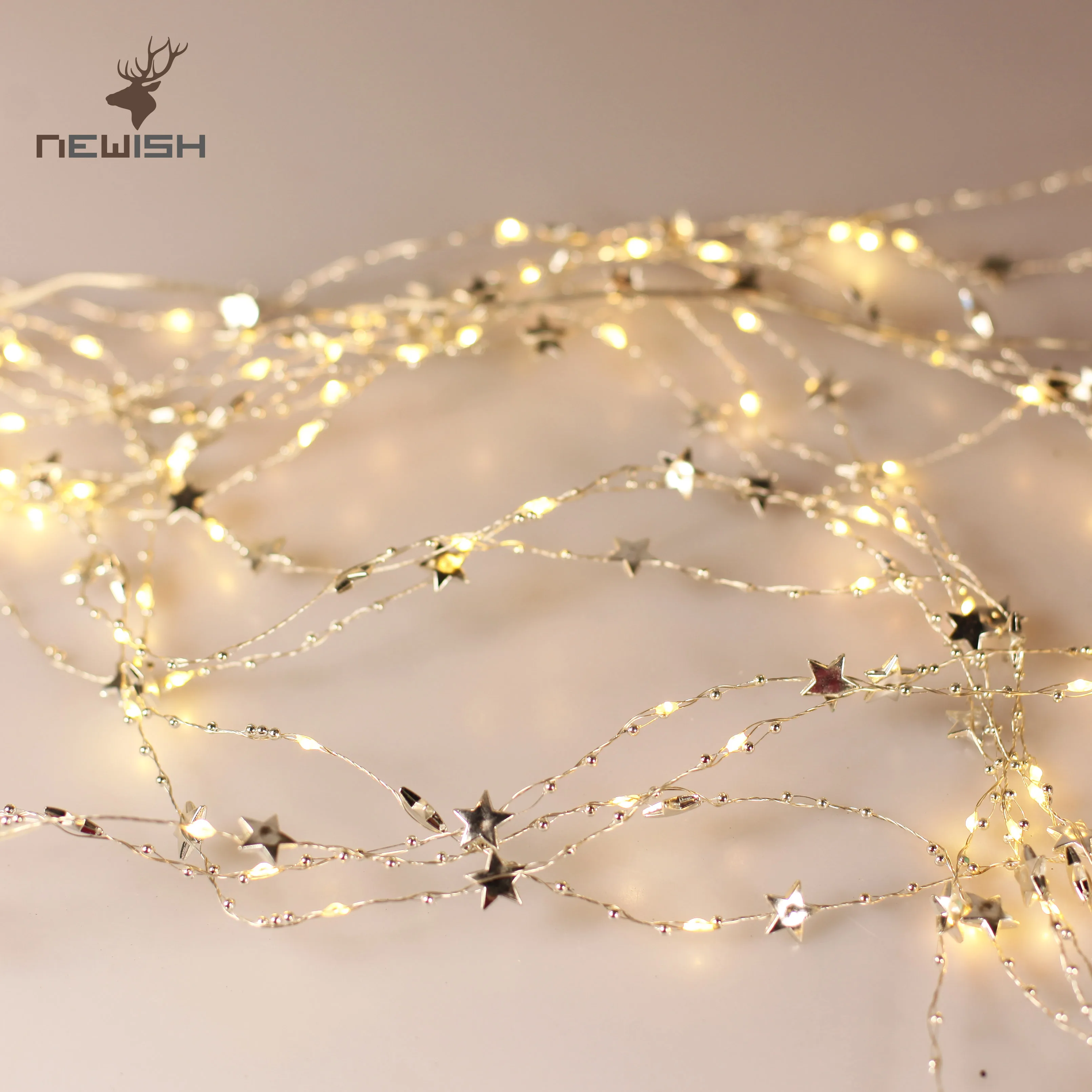 Newish modern copper wire led garland christmas home decoration star light for outdoor bonsai tree light