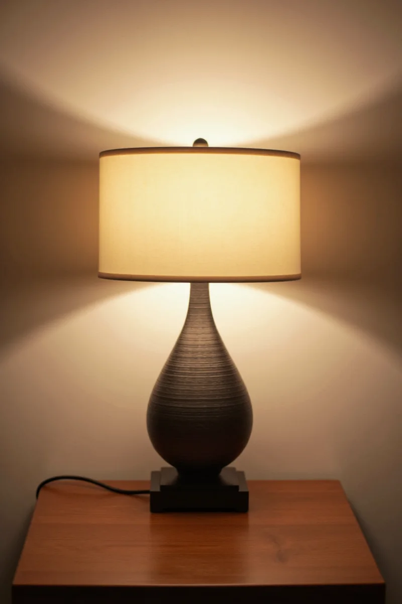 Cozy family moment lit by a soft bedroom mood lamp