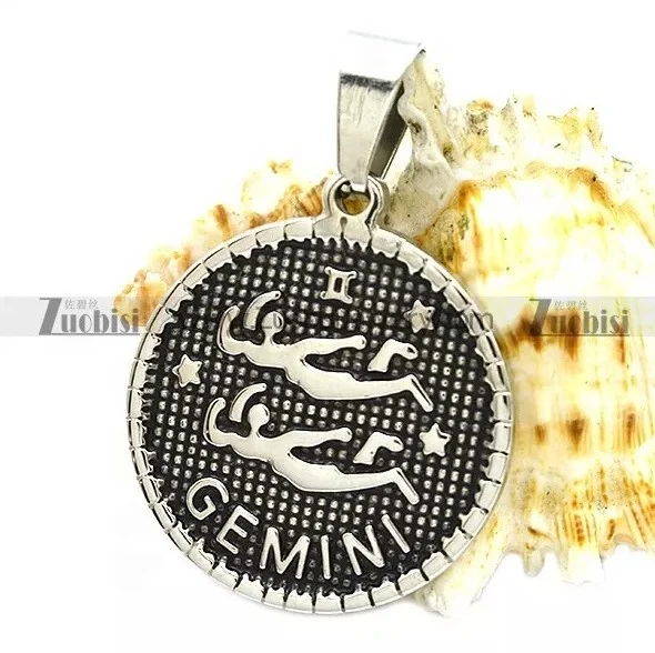 

Fashion Customized Necklace Pendant Stainless Steel Logo Twelve Gemini Logo Charm Pendant, As picture