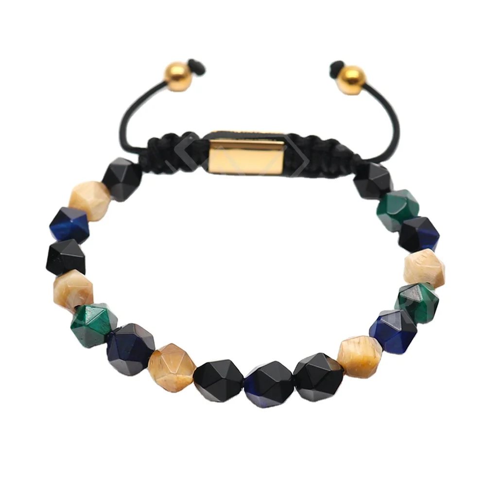 Goldix Jewelry's Bohemian Macrame Adjustable Women's Bracelet Handmade 6mm Faceted Gemstone Beaded for Gift