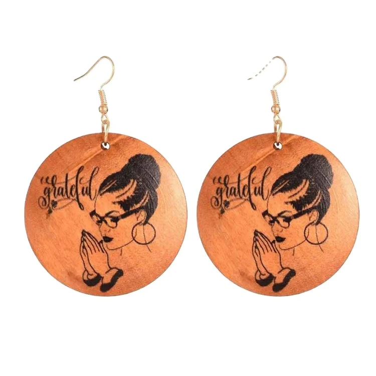 

YULUCH 2020 New Design Lady Fashion Round Wooden Brown Painted African Women Pop Drop Pendant Earrings Jewelry Accessories Gifts
