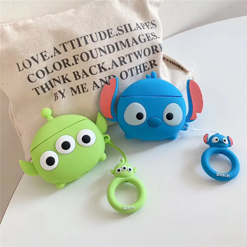 

Cute 3D Stitch Toy Story Alien Case Soft Silicone Cartoon Wholesale Protecting Cover for AirPods Pro 1 2 3 Headsets Charge Bag, Blue/ green