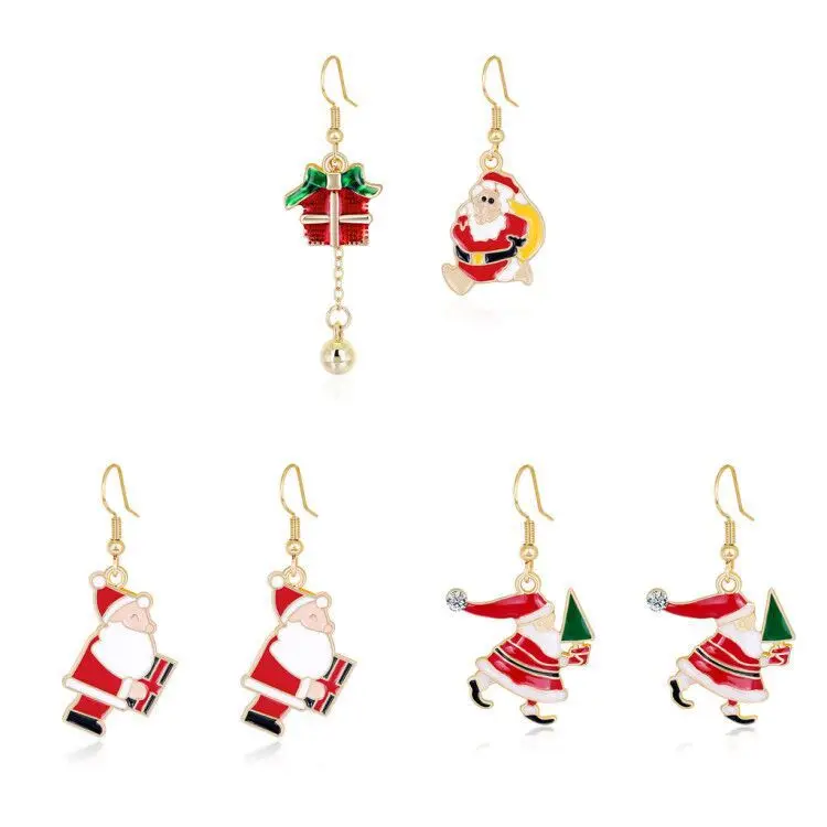 

Creative Gold Plated Oil Dripping Santa Claus Christmas Tree Earrings Drip Oil Elk Christmas Boots Earring For Women Christmas