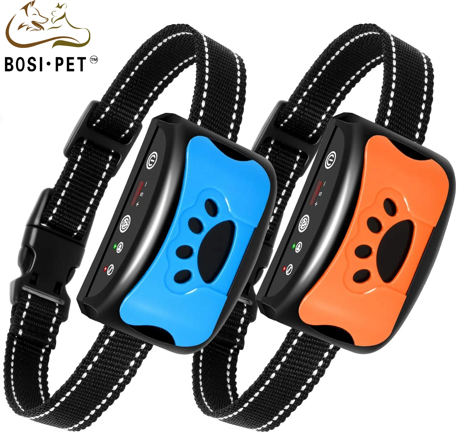 

2022 Amazon Top Seller Rechargeable No Harm Sound Vibration Dog No Shock Control Voice Activated Waterproof Anti Bark Dog Collar, Blue,yellow,orange,black,green