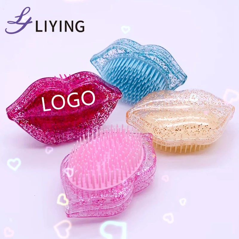 

Free sample custom logo plastic glitter lip shape detangliing hair extension brush hair brushes