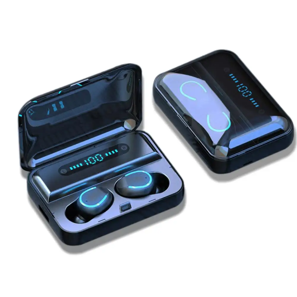 

F9-5 Wireless Earphones 5.0 TWS Headphones Dazzling Light Stereo Earbuds Headset with 1200mAh LED Power Display, Black, white