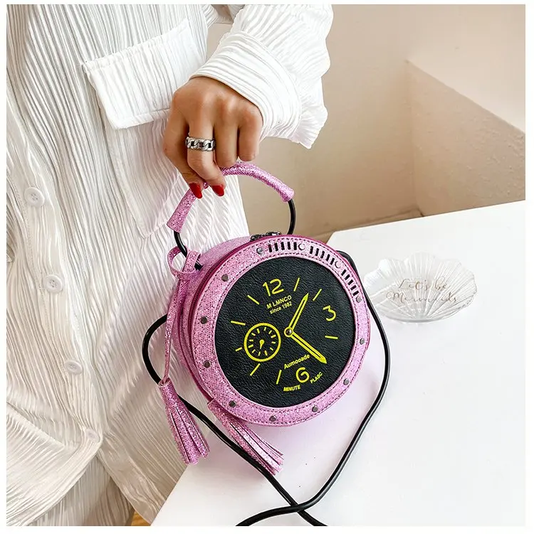 

2021 Xianjian Unique Clock Shaped Round Purse Bags Cross body Bags For Girls Purple/Gold/Silver/Black